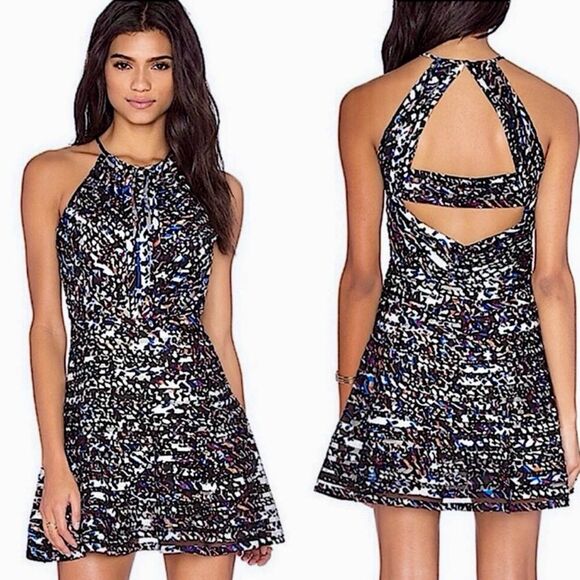 Parker Zulma Halter Fit and Flare Mini Dress in Black/Multi Women’s XS - Picture 1 of 9